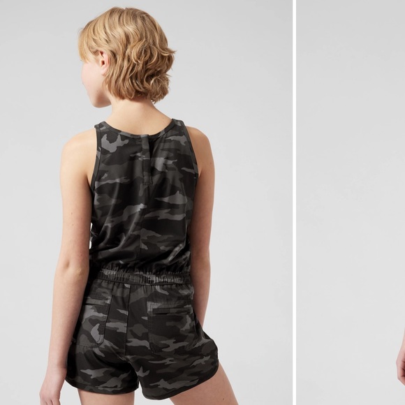 Athleta Girl Black Camo On the Go Romper - Picture 2 of 5